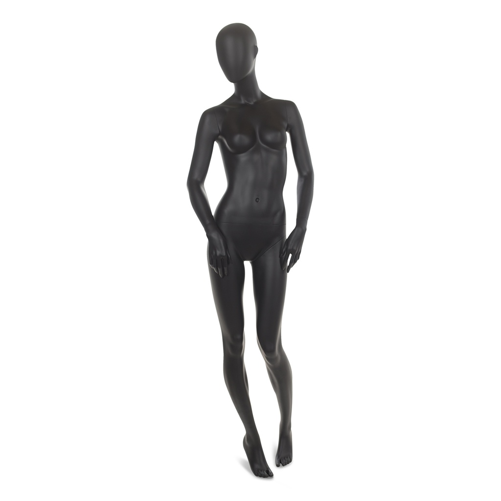 BINK - Black female window mannequin, abstract head, round glass base, pose 2