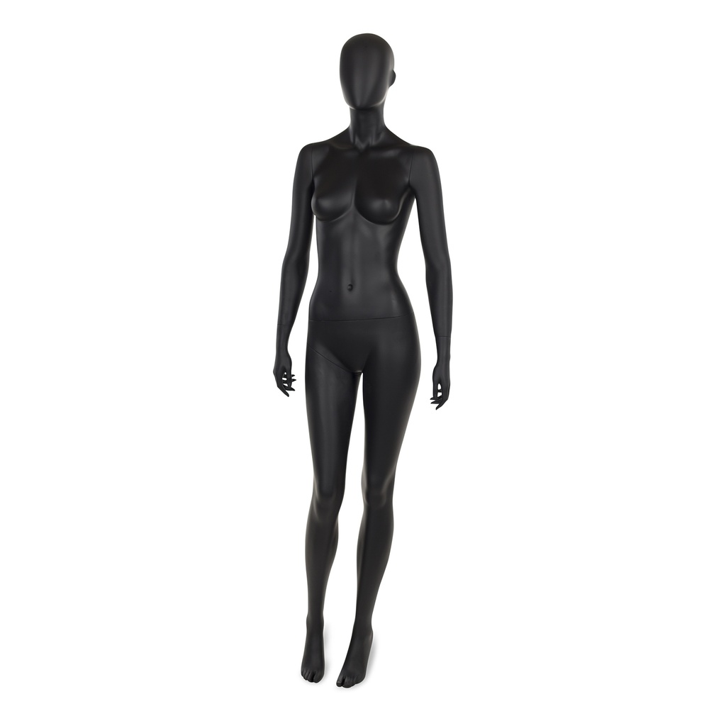BINK - Black female window mannequin, abstract head, round glass base, pose 8