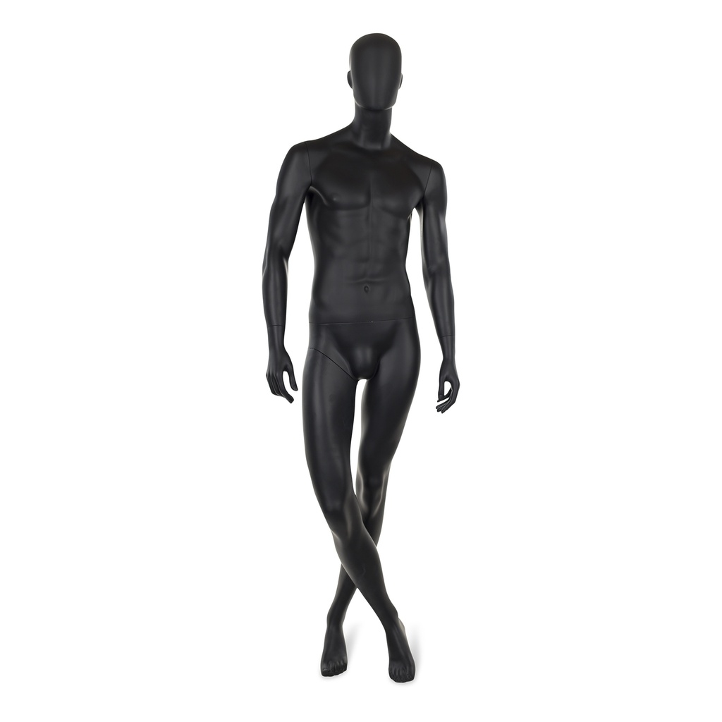 BINK - Black male window mannequin, abstract head, round glass base, pose 22