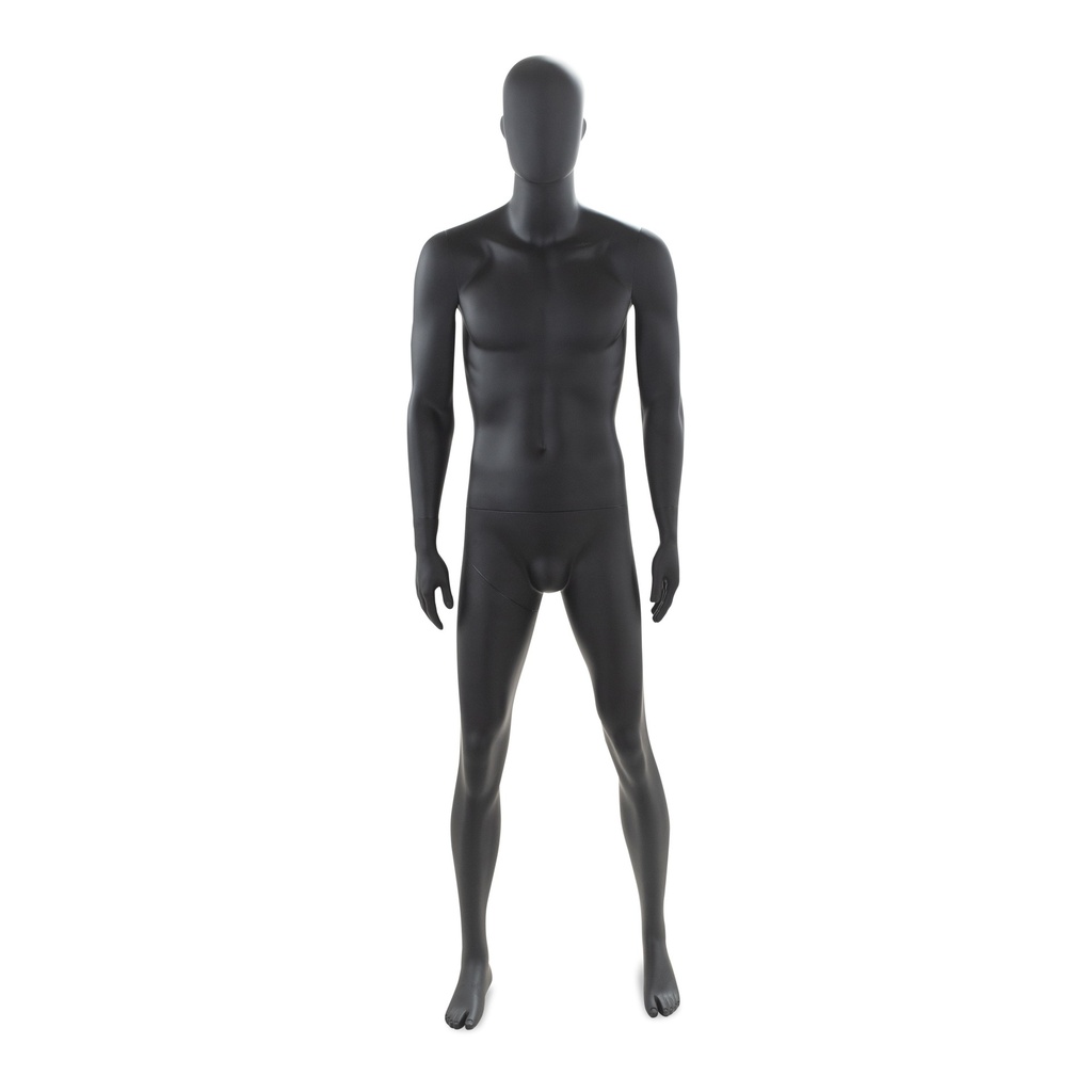 BINK - Black male window mannequin, abstract head, round glass base, pose 24