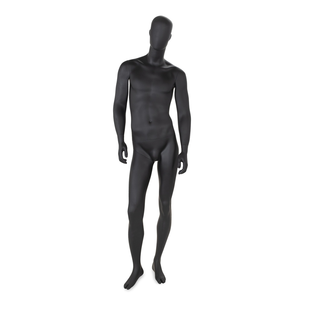 BINK - Black male window mannequin, abstract head, round glass base, pose 30