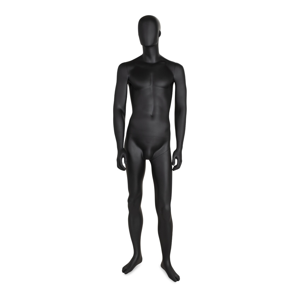 BINK - Black male window mannequin, abstract head, round glass base, pose 31