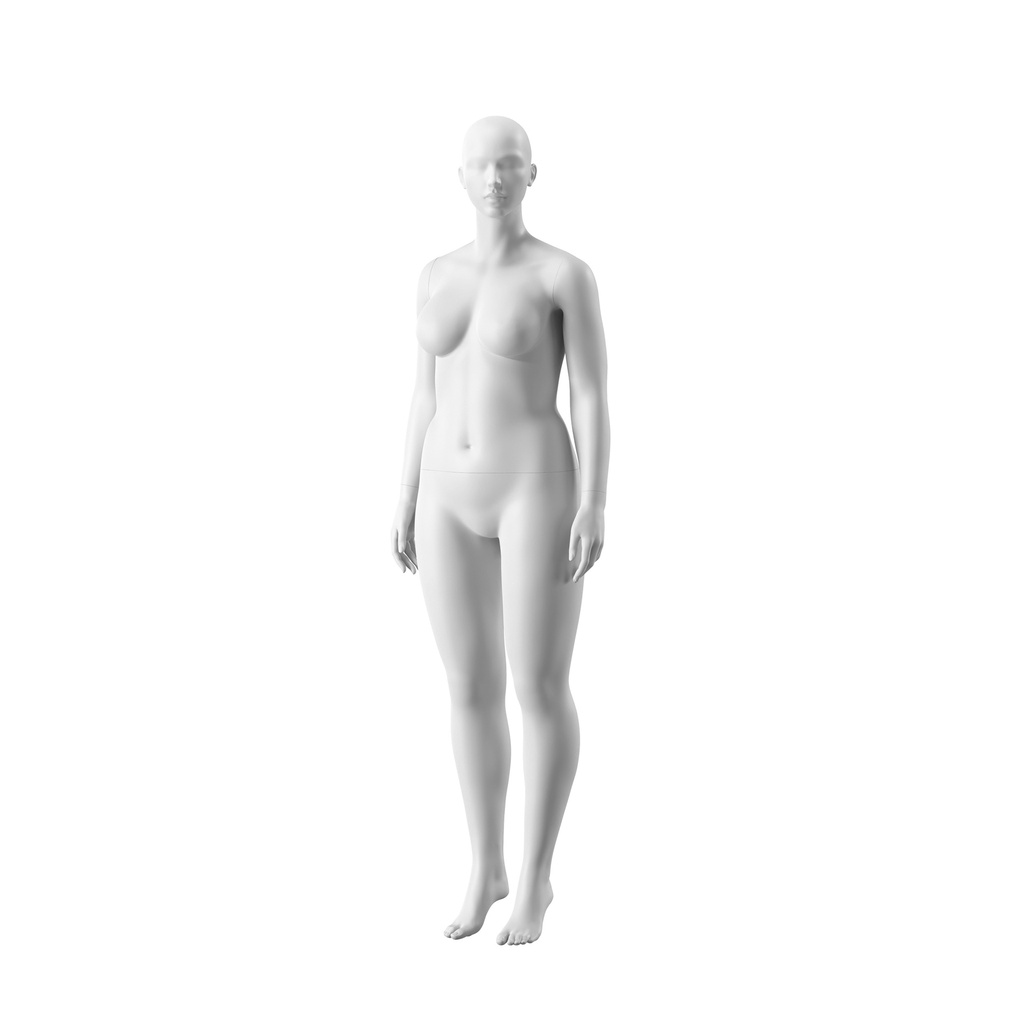 BINK - Plus size mannequin, female, semi-abstract head, size EU44, white matt colour, standing pose 01
