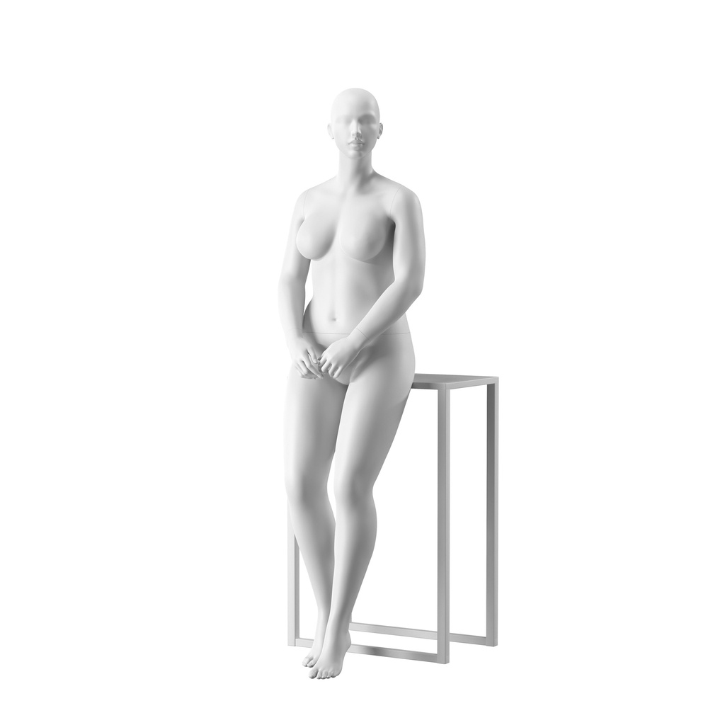 BINK - Plus size mannequin, female, semi-abstract head, size EU44, white matt colour, leaning pose 02