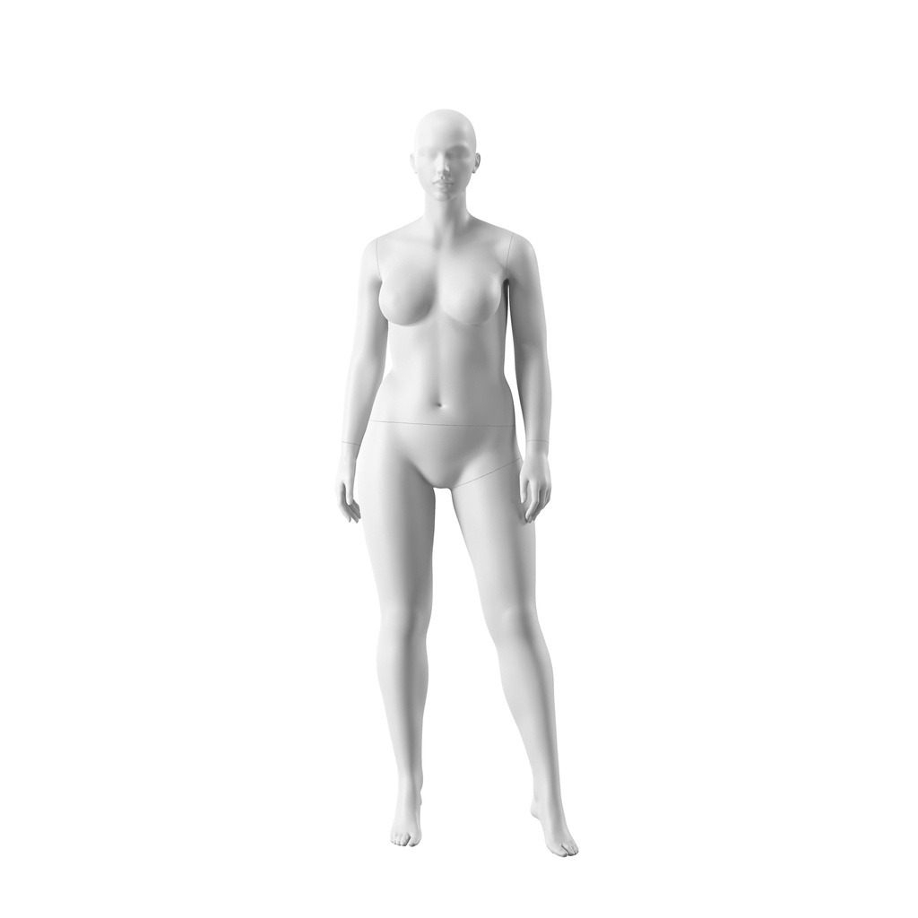 BINK - Plus size mannequin, female, semi-abstract head, size EU44, white matt colour, standing pose 04