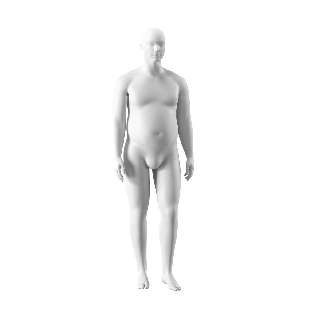 BINK - Plus size mannequin, male, semi-abstract head, size XXL, white matt colour, standing pose 102