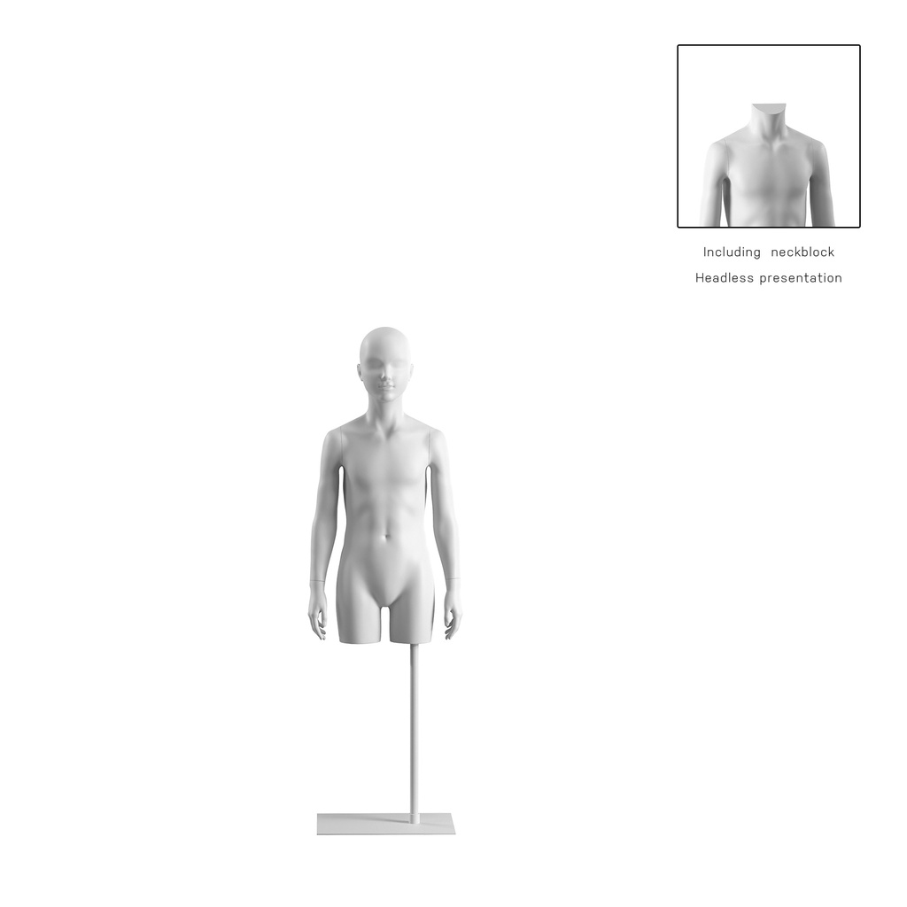 BINK - Child torso on stand, 8 years, abstract head, white, pose 308