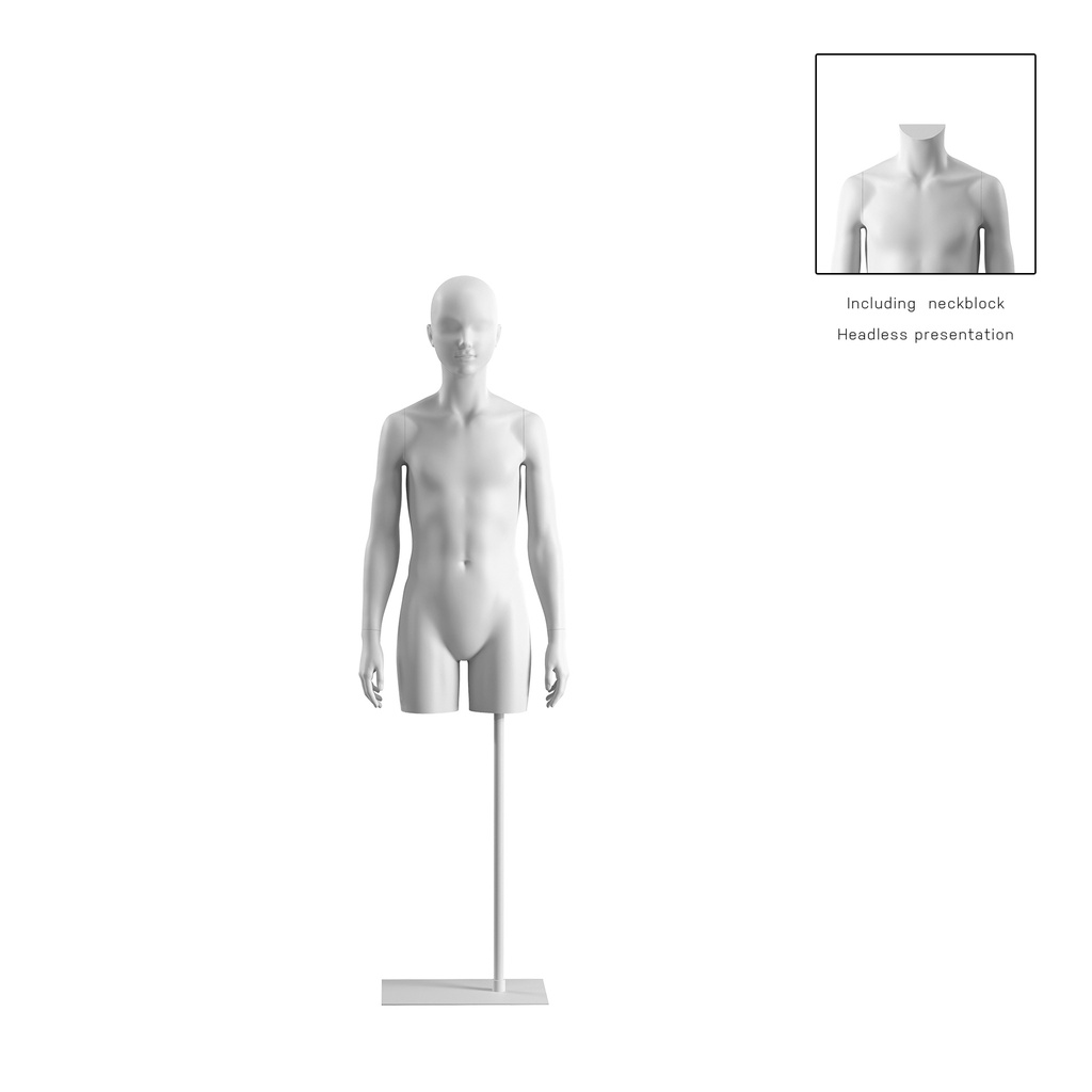 BINK - Child torso on stand, 12 years, abstract head, white, pose 312