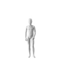 White child mannequin, with abstract head, 10 years, white powdercoated base, pose CM305