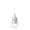 White abstract female torso, with abstract head, white powdercoated base, pose 051