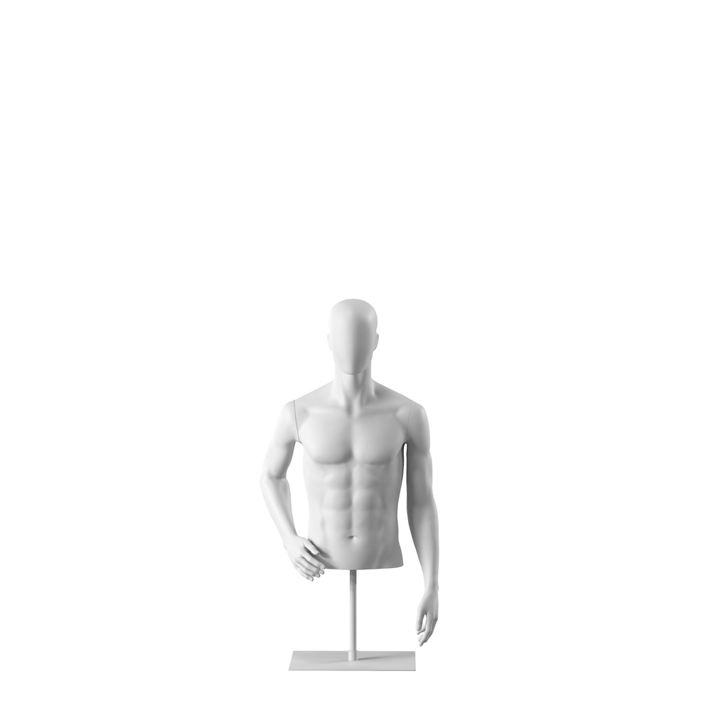 BINK - White abstract male torso, with abstract head, white powdercoated base, pose 151