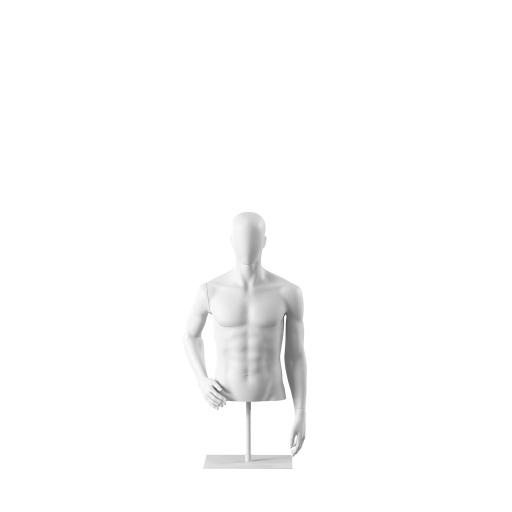 BINK - White abstract male torso, with abstract head, white powdercoated base, pose 151