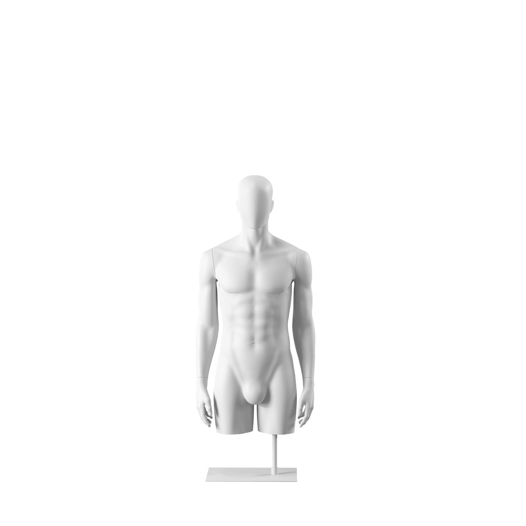 BINK - White abstract male torso, with abstract head, white powdercoated base, pose 153
