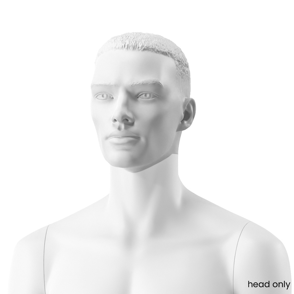 Stylish male head, bio-resin, white matt