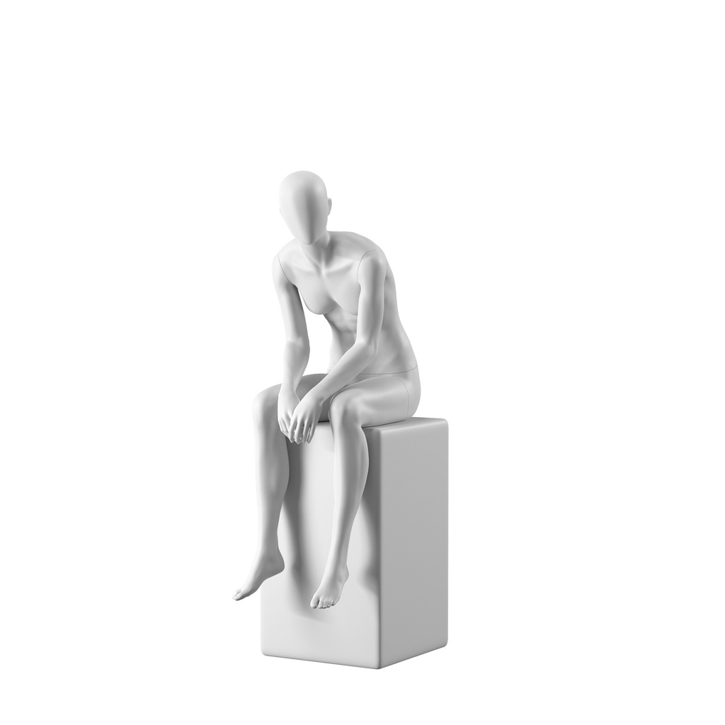 BINK - Realistic mannequin, female, urban style, matt white, seated pose 001