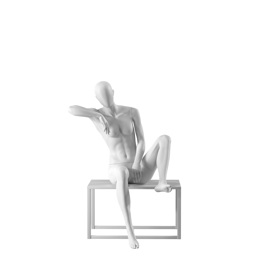 BINK - Realistic mannequin, female, urban style, matt white, seated pose 002