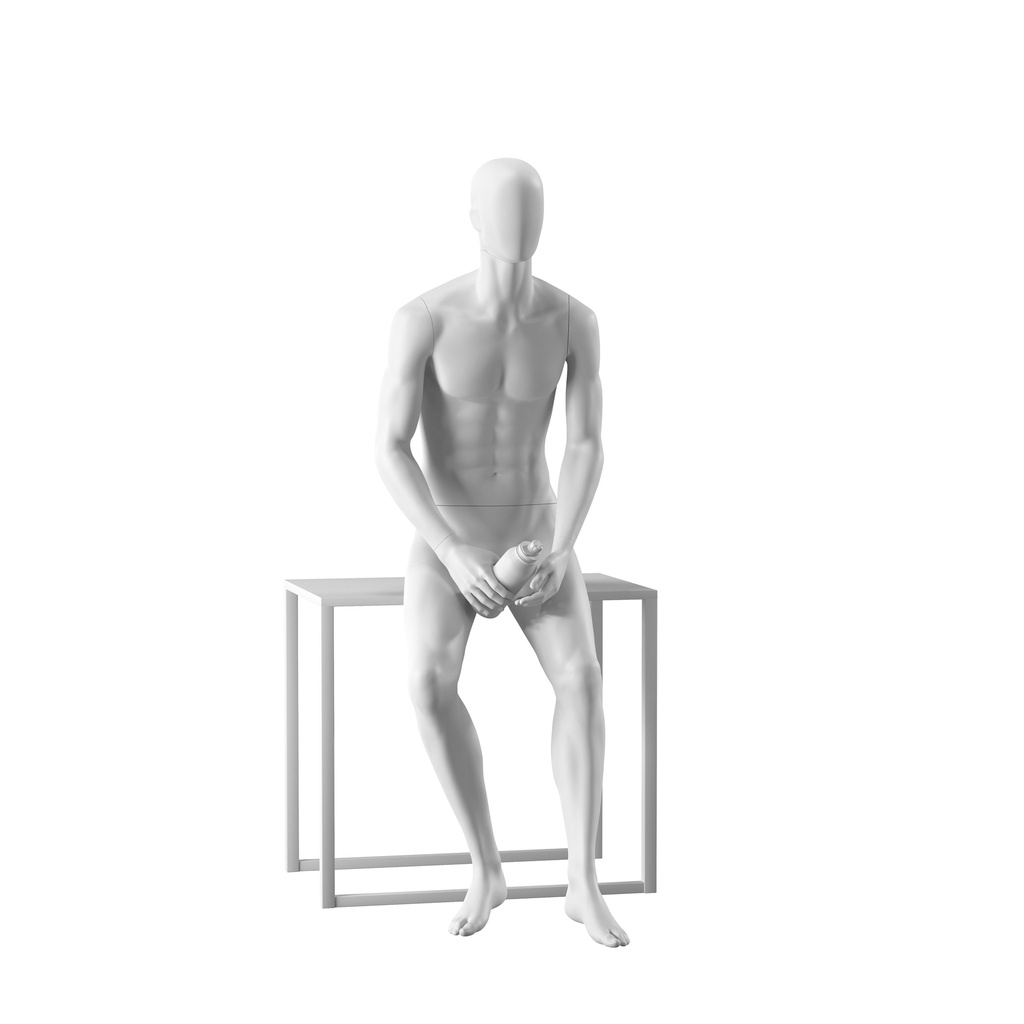BINK - Realistic mannequin, male, urban style, matt white, seated pose 307