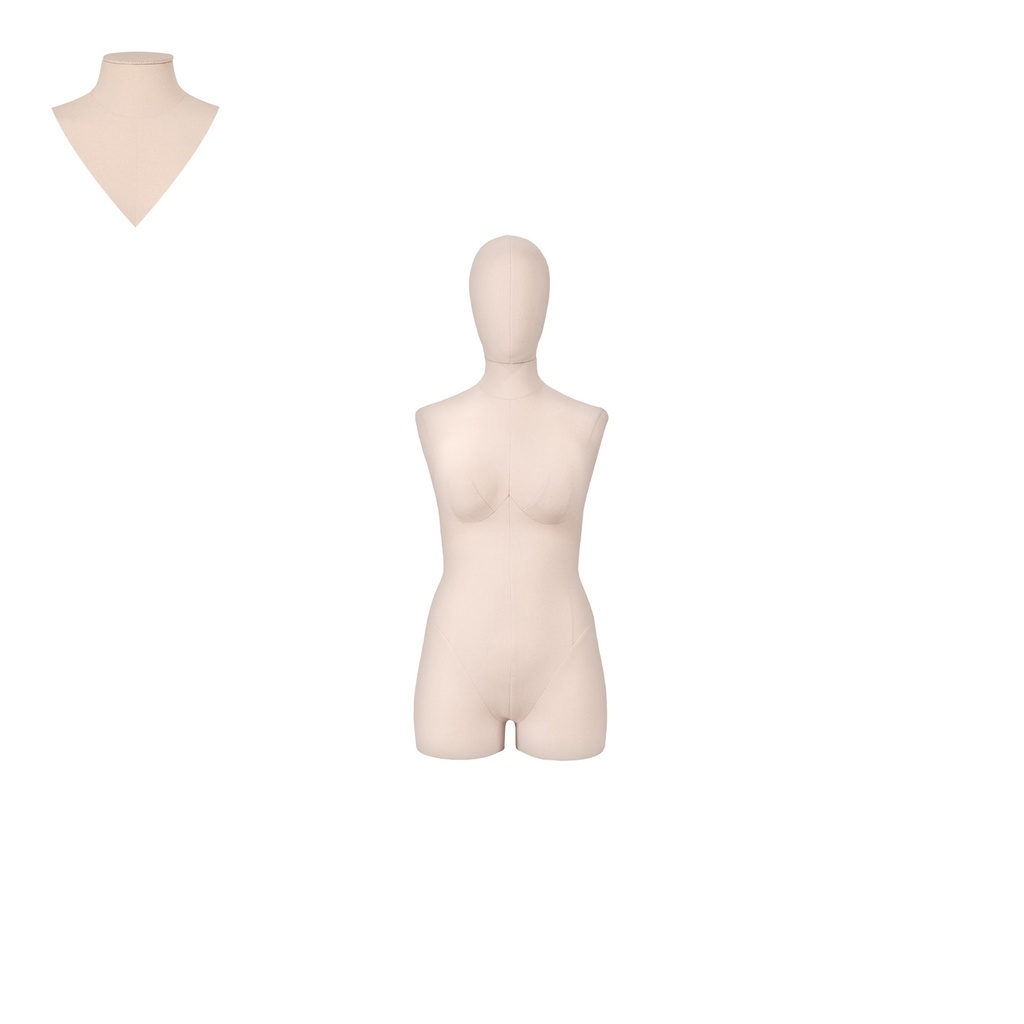 BINK - Plus size dress form with legs, female, size 44, covered with ecru woven fabric, removable head