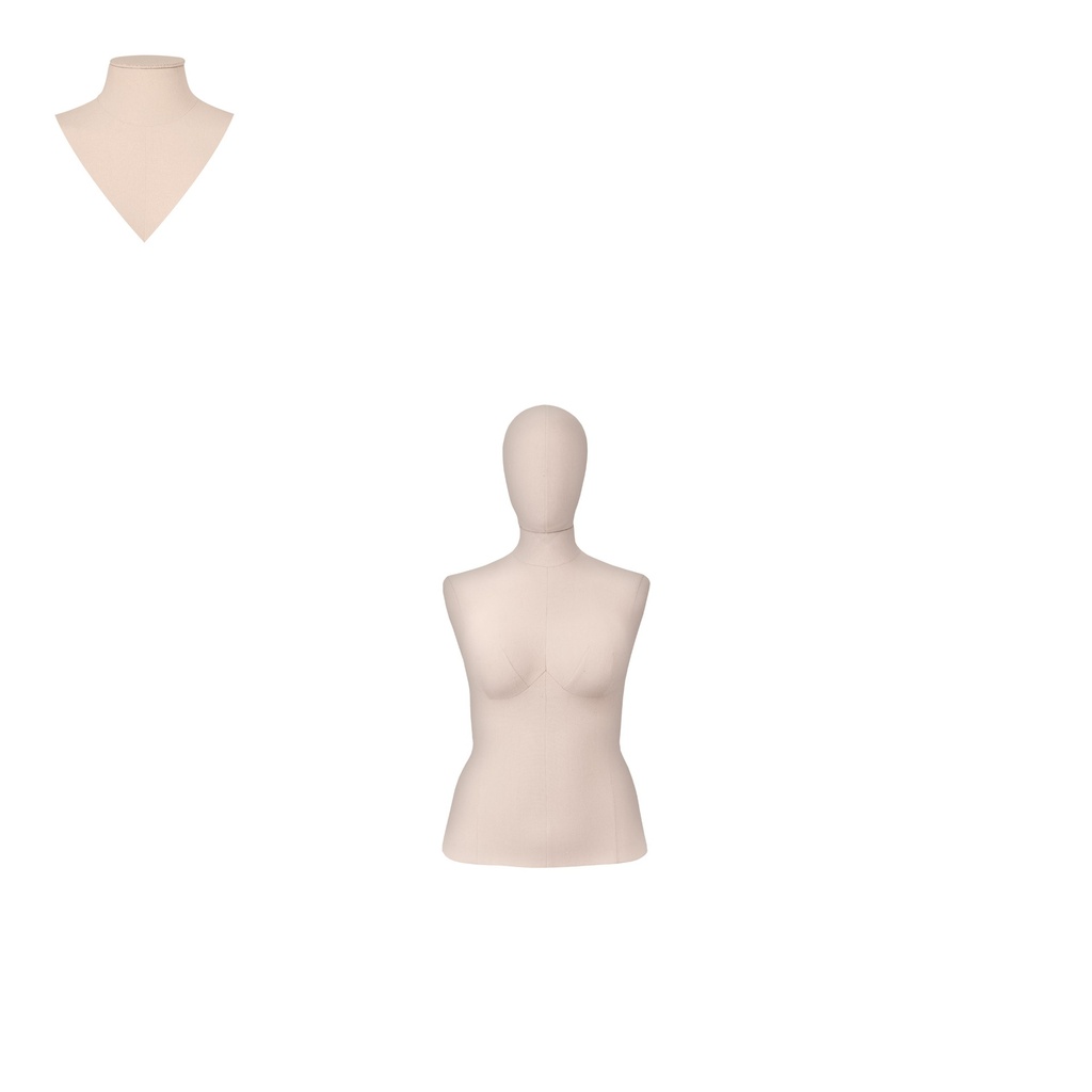 BINK - Plus size dress form, short model, female, size 44, covered with ecru woven fabric, removable head