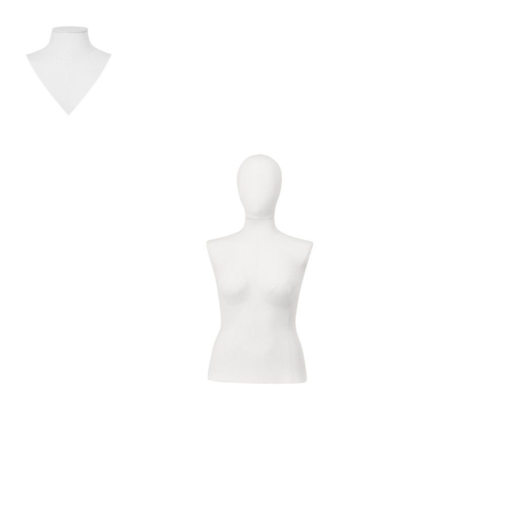 BINK - Plus size dress form, short model, female, size 44, covered with white woven fabric, removable head