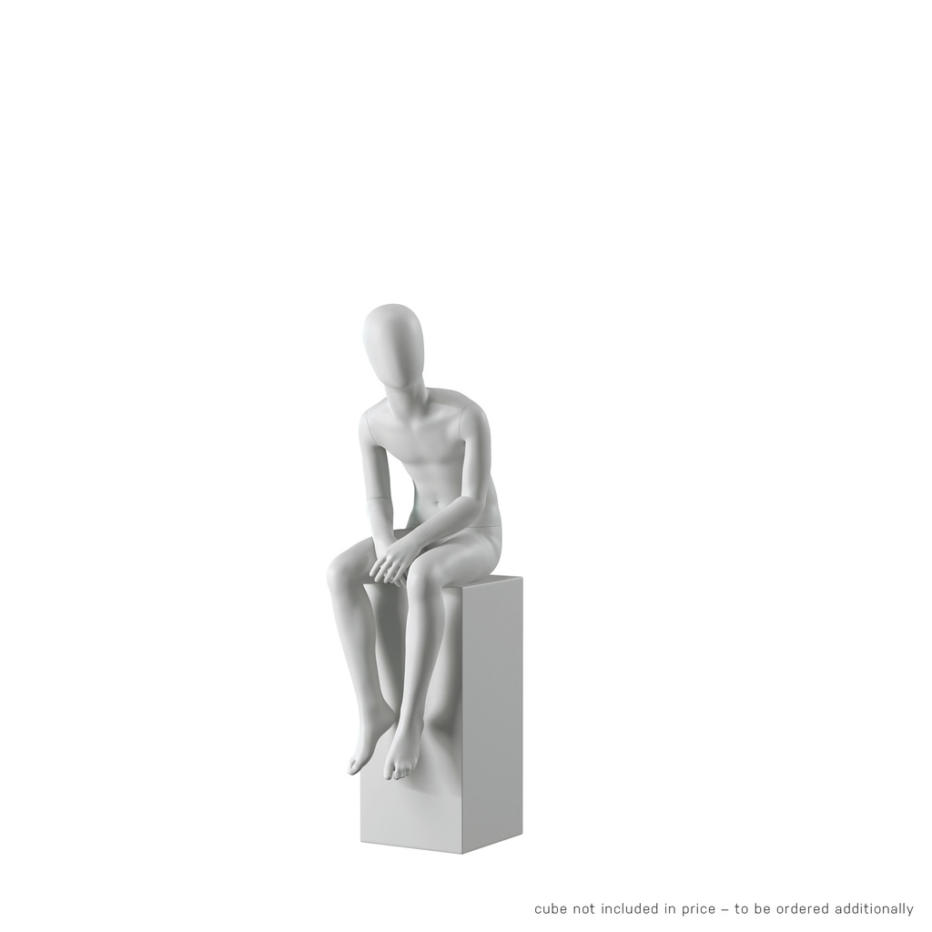 BINK - Abstract grey child mannequin, with abstract head, 10 years, glass base, pose C211