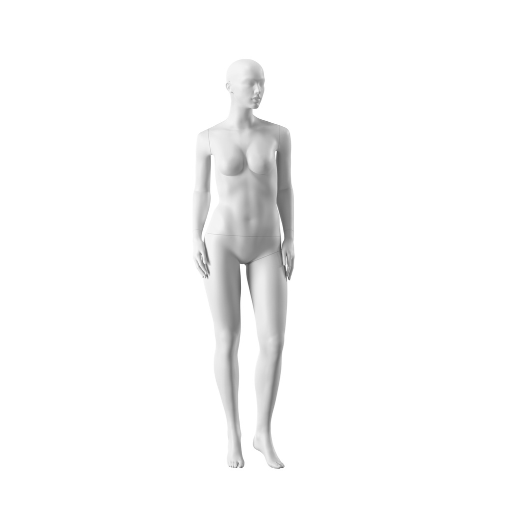 BINK - Plus size mannequin, female, semi-abstract head, size EU40, white matt colour, standing pose 10
