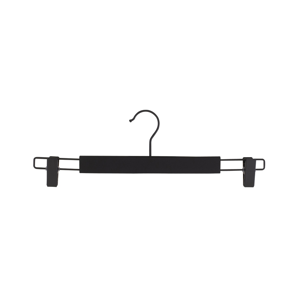 BINK - Soft touch clothes hanger with clips for trousers/skirts, black, 38 cm, black hook - box of 100 pcs
