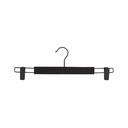 Soft touch clothes hanger with clips for trousers/skirts, black, 38 cm, black hook - box of 100 pcs