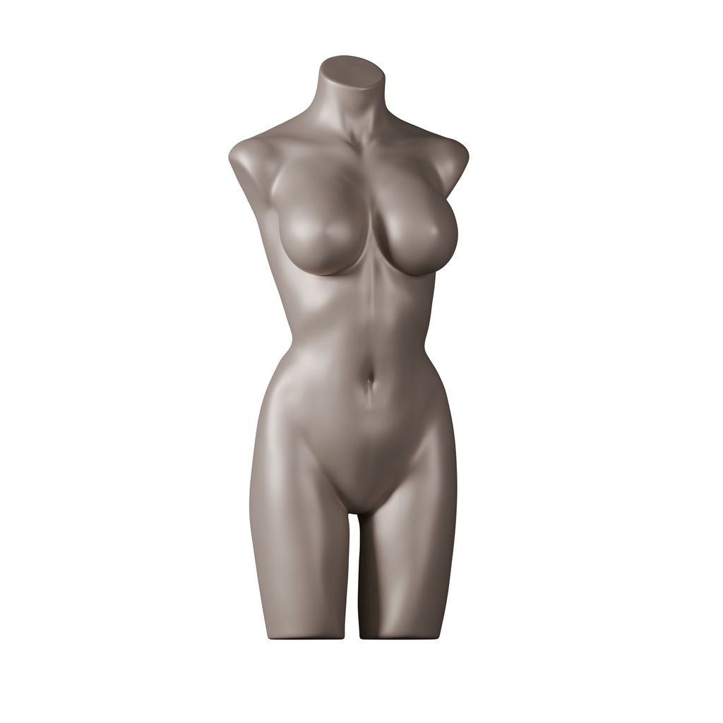 Lingerie torso, female, D-cup, bronze metallic skin color, pose 003