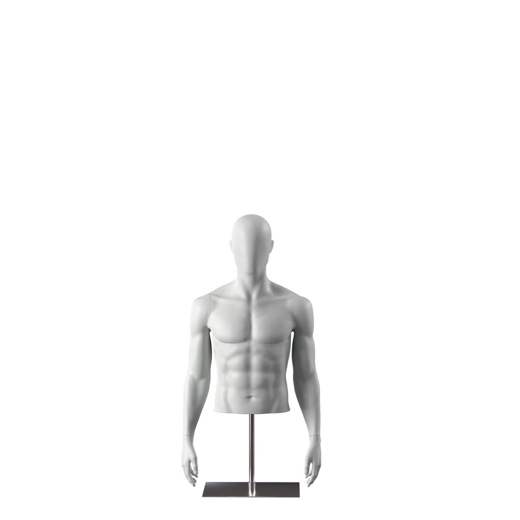 BINK - Sportbust without legs, male, grey, metal base, abstract head, pose 551