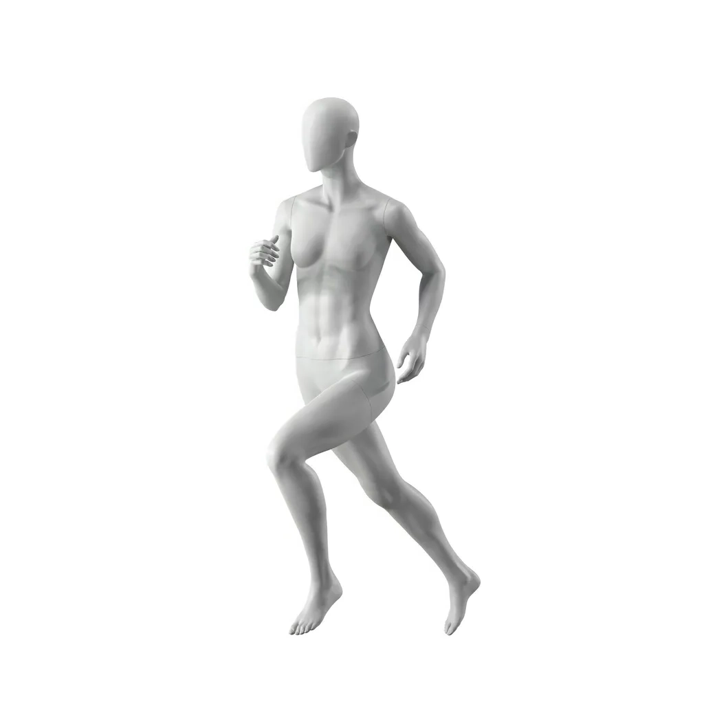 BINK - Running mannequin, female, grey, abstract head, standing pose 04