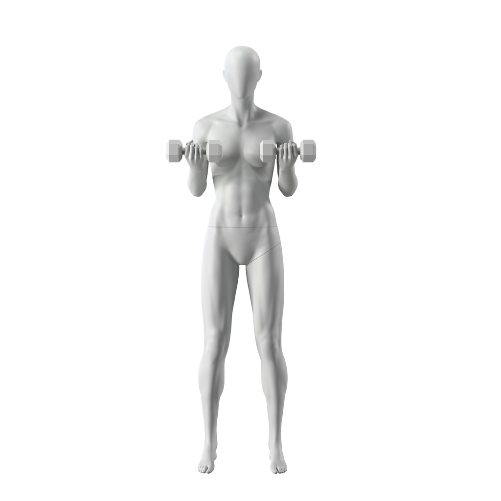 BINK - Kettlebel fitness mannequin, female, grey, abstract head, standing pose 12