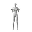 Kettlebel fitness mannequin, female, grey, abstract head, standing pose 12