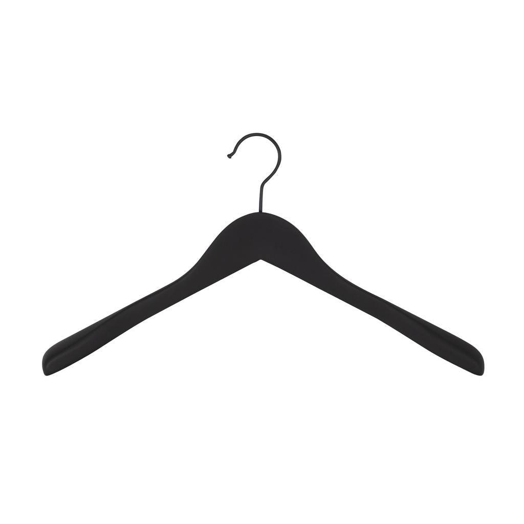 Soft touch clothes hanger for blazer, 3 cm shoulder width, 41 cm, black, black hook - box of 50 pcs