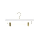 Clothing hanger with clips for trousers/skirts, white wood, shiny gold hook - box op 50 pcs