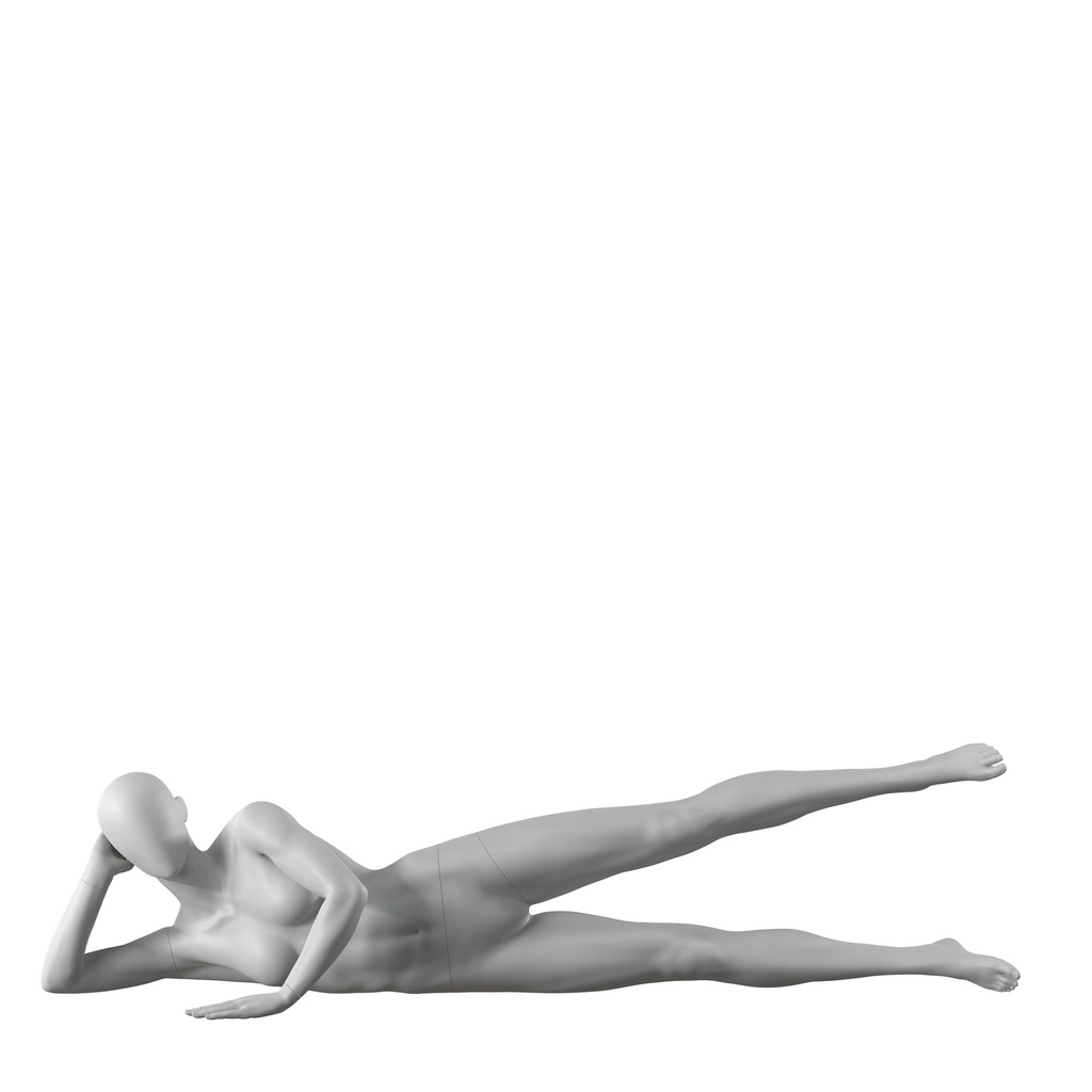 Workout sport mannequin, female, grey, abstract head, lying pose 08