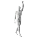 Cheering sport mannequin, male, grey, abstract head, standing pose 306