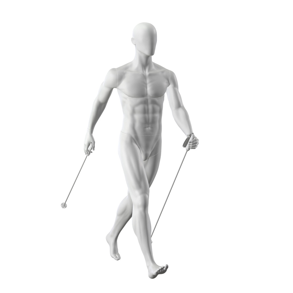 BINK - Nordic walking sport mannequin, male, grey, abstract head, standing pose 324