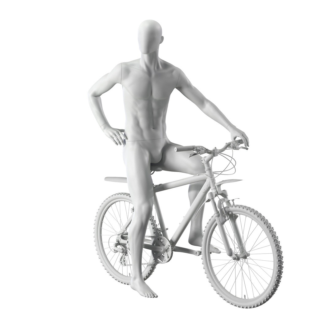 BINK - Cycling sport mannequin, male, grey, abstract head, seated pose 331