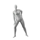 Stretching plus size sport mannequin, female, grey, abstract head, standing pose 31