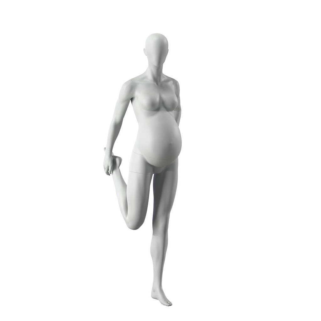 BINK - Stretching pregnant sport mannequin, female, grey, abstract head, standing pose 37