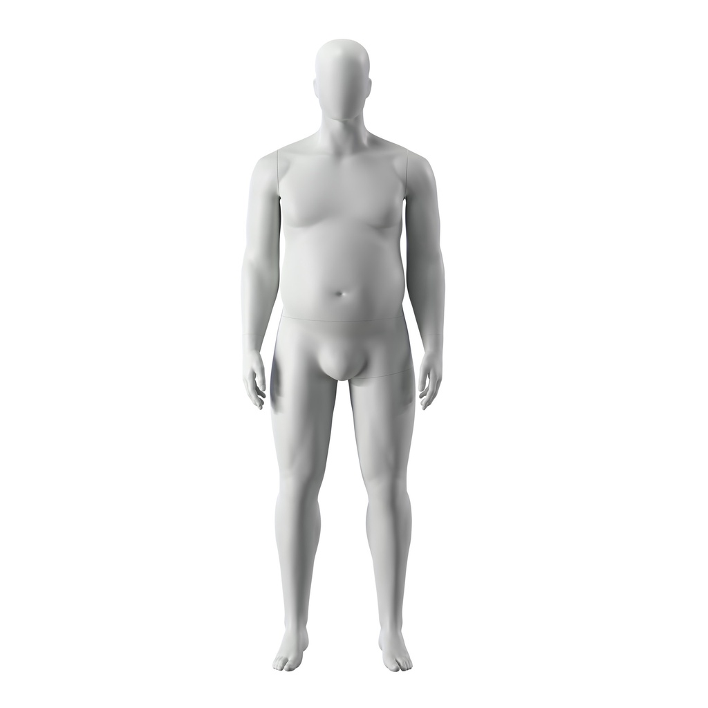 BINK - Stretching plus size sport mannequin, male, grey, abstract head, standing pose 351