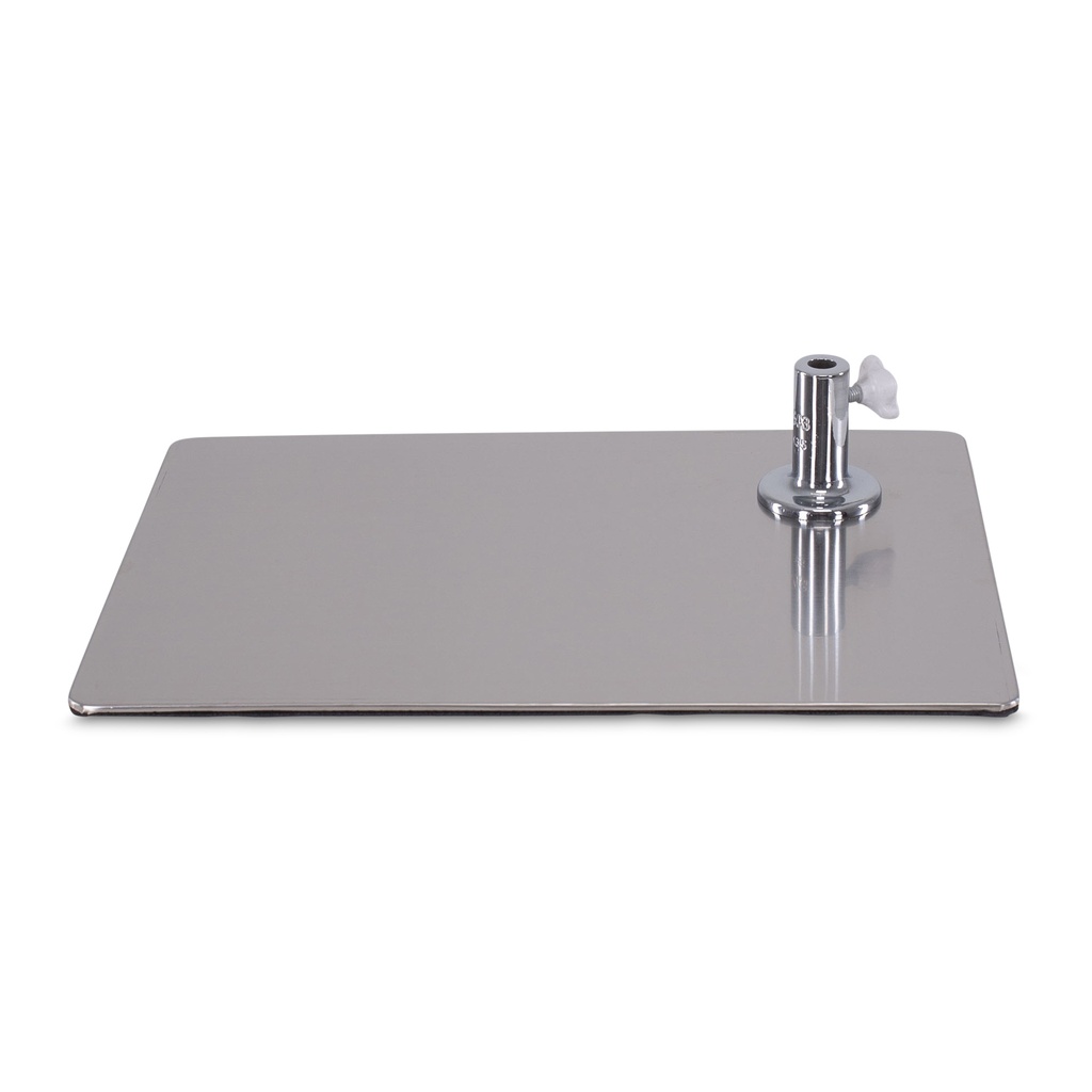 Rectangular base for child window mannequin, brushed stainless steel