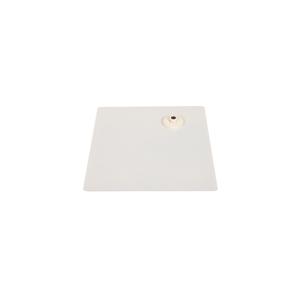 Square base for  child window mannequin, warm white coated steel, footpin and calfpinconnector
