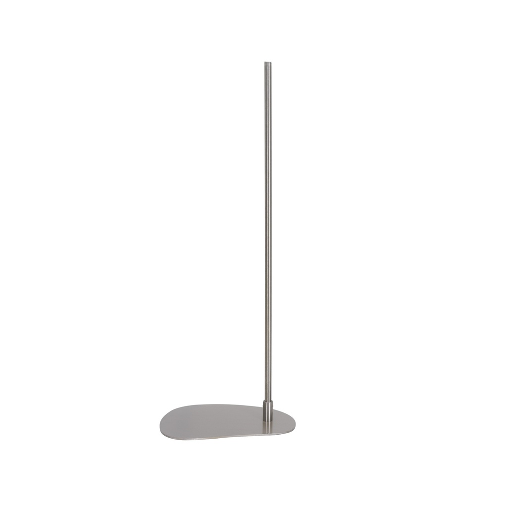 BINK - Bust stand with off-centre connection, 110 cm, organic pebble-shaped base plate, brushed stainless steel