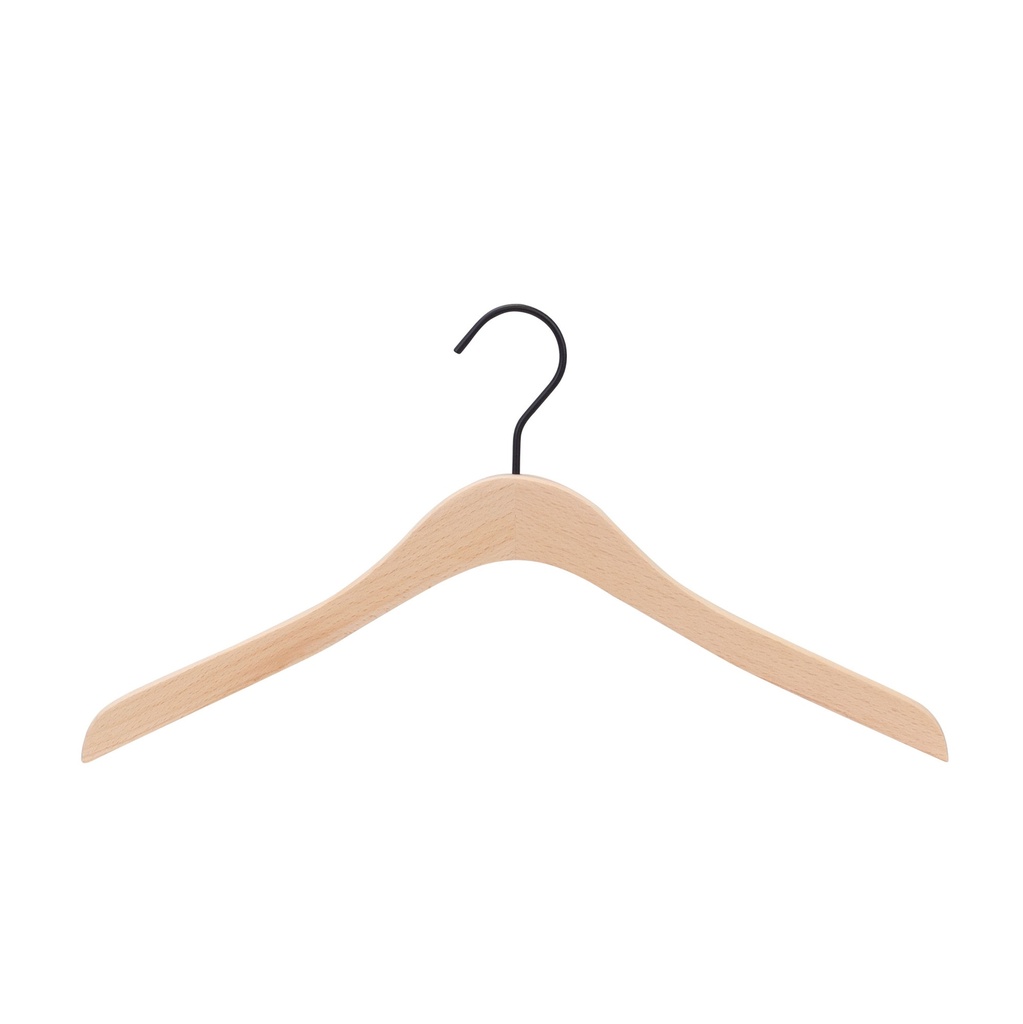 BINK - Beechwood clothes hanger for men's and women's clothing, 41 cm wide, black hook - box of 50 pieces