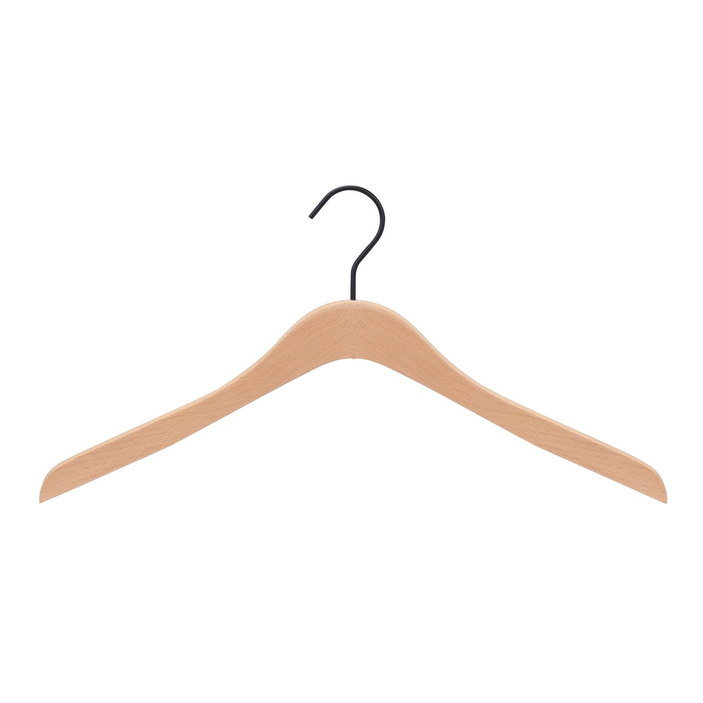 Beechwood clothes hanger for men's and women's clothing, 44 cm wide, black hook - box of 50 pieces
