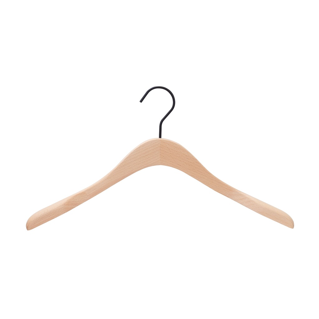 BINK - Beechwood clothes hanger with 3 cm wide shoulders, 44 cm width, black hook - box of 50 pieces