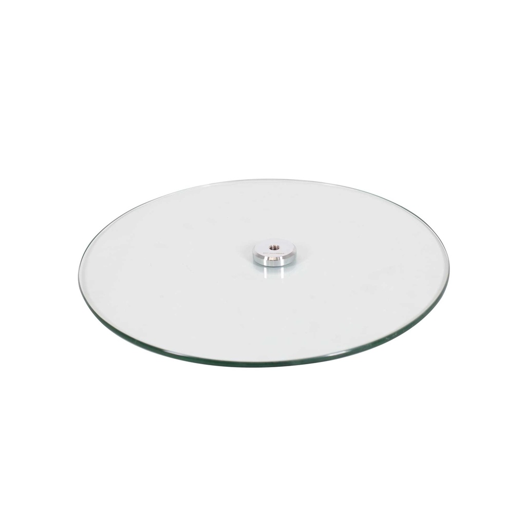 BINK - Round tempered glass base, dia 42 cm, M12 connector in chromed steel (19,5 cm)