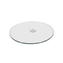 Round tempered glass base, dia 42 cm, M12 connector in chromed steel (19,5 cm)